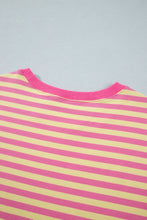 Cargar imagen en el visor de la galería, Pink Stripe Colorblock Trim Crew Neck Loose Tee Drawstring Elastic Waist 2pcs Pant Set
