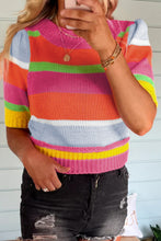 Cargar imagen en el visor de la galería, Multicolour Color Block Cropped Short Sleeve Sweater
