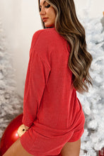 Load image into Gallery viewer, Racing Red Corded MERRY Graphic Long Sleeve Top and Shorts Set
