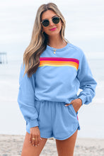 Cargar imagen en el visor de la galería, Beau Blue Striped Accent Pullover and Shorts Two Piece Casual Set
