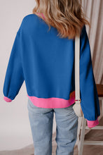 Cargar imagen en el visor de la galería, Blue Colorblock Bubble Sleeve Sweatshirt
