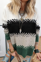 Load image into Gallery viewer, Black Stylish Color Block Pattern Drop Shoulder Sweater
