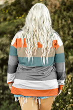 Load image into Gallery viewer, Green Stripe Curvy Girl Colorblock Pullover Top
