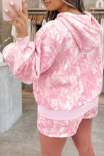 Cargar imagen en el visor de la galería, Pink Abstract Print Loose Hoodie Slim Shorts 2pcs Set
