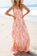 Load image into Gallery viewer, Orange Abstract Print Spaghetti Straps Backless Tiered Maxi Dress
