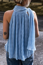 Load image into Gallery viewer, Myosotis Textured Pleated Tied Mock Neck Flowy Tank Top
