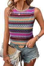 Load image into Gallery viewer, Purple Ethnic Wavy Pattern Round Neck Sleeveless Top
