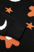 Load image into Gallery viewer, Black Halloween Mythical Night Pattern Drop Shoulder Sweater
