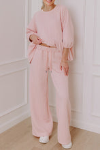 Load image into Gallery viewer, Delicacy Braided Texture Ruffle Hem Top Drawstring Loose Pants Set
