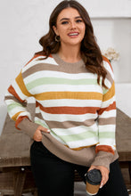 Load image into Gallery viewer, Multicolour Striped Colorblock Drop Shoulder Plus Size Sweater
