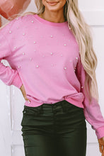 Load image into Gallery viewer, Baby Pink Pearl Detail Ribbed Crew Neck Sweatshirt
