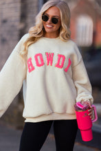 Load image into Gallery viewer, Beige Sherpa HOWDY Patched Pullover Sweatshirt
