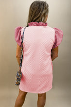 Load image into Gallery viewer, Light Pink Textured Puff Sleeve Ruffled V Neck Shift Mini Dress
