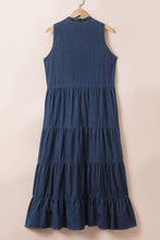 Cargar imagen en el visor de la galería, Real Teal Sleeveless Tiered Chambray Maxi Dress
