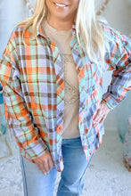 Load image into Gallery viewer, Orange Plus Size Plaid Print Buttoned Shirt
