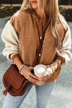 Cargar imagen en el visor de la galería, Buckskin Corduroy Fleece Patchwork Buttoned Bomber Jacket
