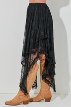 Load image into Gallery viewer, Black Lace Cascading Tiered High Waist Maxi Skirt
