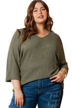 Cargar imagen en el visor de la galería, Jungle Green Plus Size V Neck Textured Knit Dolman Top
