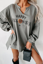 Cargar imagen en el visor de la galería, Medium Grey Sequin Happy Halloween Graphic Notched Neck Long Sleeve Loose Top
