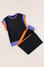 Load image into Gallery viewer, Black Color Block Detail Casual Two-piece Outfit
