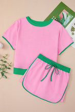 Load image into Gallery viewer, Bonbon Colorblock Edge Drop Shoulder T Shirt and Skort 2Pcs Set
