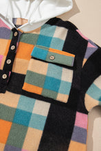 Cargar imagen en el visor de la galería, Multicolour Plaid Color Block Flap Pocket Buttoned Hoodie
