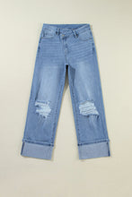 Cargar imagen en el visor de la galería, Dusk Blue High Rise Asymmetric Button Zip Fly Ripped Jeans
