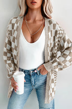 Load image into Gallery viewer, Brown Checkered Open Front Drop Shoulder Cardigan
