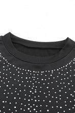 Load image into Gallery viewer, Black Rhinestone Allover Round Neck Short Sleeve Bodysuit
