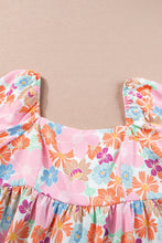 Cargar imagen en el visor de la galería, Pink Floral Puff Sleeve Square Neck Babydoll Blouse
