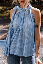 Load image into Gallery viewer, Myosotis Textured Pleated Tied Mock Neck Flowy Tank Top
