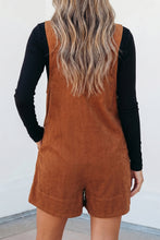 Load image into Gallery viewer, Cinnamon Solid Color Tie V Neck Sleeveless Corduroy Romper
