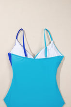 Load image into Gallery viewer, Light Blue Crossover Colorblock Cutout One Piece Swimsuit
