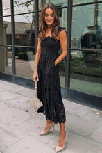 Load image into Gallery viewer, Black Lace Smocked Bodice Sleeveless Midi Dress
