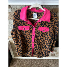 Load image into Gallery viewer, Leopard Print Button-Down Shirt Jacket with Hot Pink Trim - Women Tops
