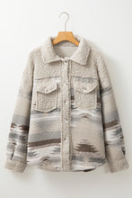 Cargar imagen en el visor de la galería, Khaki Western Aztec Print Sherpa Splicing Buttoned Flap Pocket Coat
