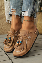 Cargar imagen en el visor de la galería, Color black Boho Bow Fringed Faux Suede Slip-on Loafers Square Toe Casual Slippers
