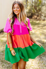 Cargar imagen en el visor de la galería, Multicolor Color Block Tiered Puff Sleeve Dress
