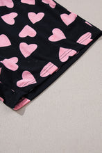 Cargar imagen en el visor de la galería, Black Valentine&#39;s Heart Shape Print Long Sleeve Top Shorts Lounge Set
