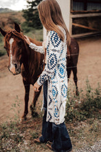 Cargar imagen en el visor de la galería, Sky Blue Western Aztec Printed Open Front Long Cardigan
