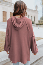 Cargar imagen en el visor de la galería, Fiery Red Waffle Knit Oversized Drop Shoulder Henley Hoodie
