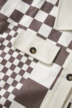 Load image into Gallery viewer, Brown Checkered Print Patchwork Corduroy Shacket
