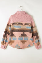 Load image into Gallery viewer, Pink Western Aztec Print Sherpa Splicing Buttoned Flap Pocket Coat
