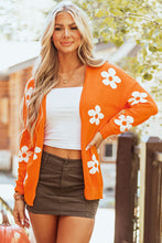 Cargar imagen en el visor de la galería, Orange Floral Print Knitted Open Front Loose Cardigan
