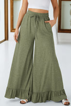 Load image into Gallery viewer, Jungle Green Ruffled Wide Leg Pull On High Waist Pants with Pockets
