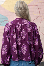 Load image into Gallery viewer, Purple Floral Print Button Front Long Puff Sleeve Shirt
