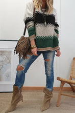 Load image into Gallery viewer, Black Stylish Color Block Pattern Drop Shoulder Sweater
