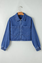 Load image into Gallery viewer, Sail Blue Large Side Pockets Zip-up Denim Jacket
