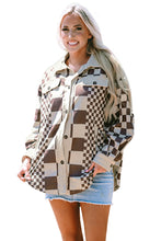 Cargar imagen en el visor de la galería, Brown Checkered Print Patchwork Corduroy Shacket
