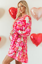 Load image into Gallery viewer, Red Floral Print High Waist V Neck Babydoll Mini Dress
